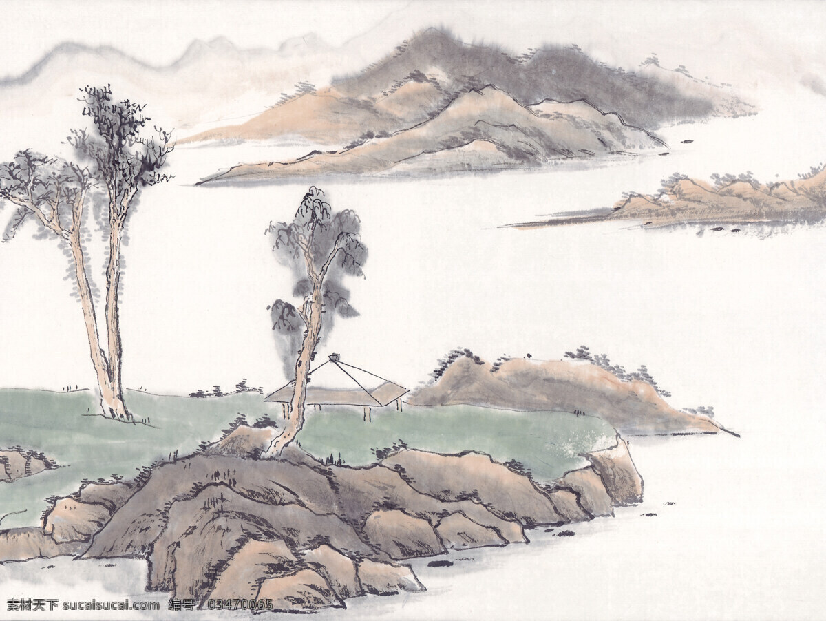 水墨 山水画 风景 山 树木 水 生活 旅游餐饮
