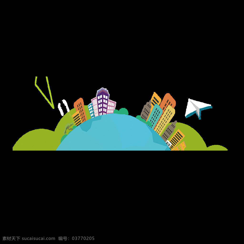 地球城市元素 手绘 卡通 城市 建筑 地球