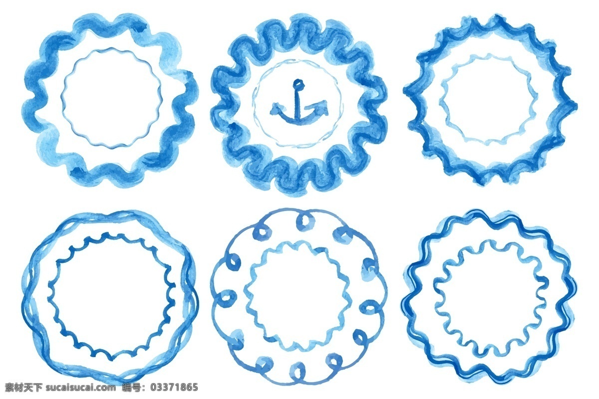 简单 蓝色 水彩 手绘 图案 圆形 标签 冒险 卡通 源文件 矢量