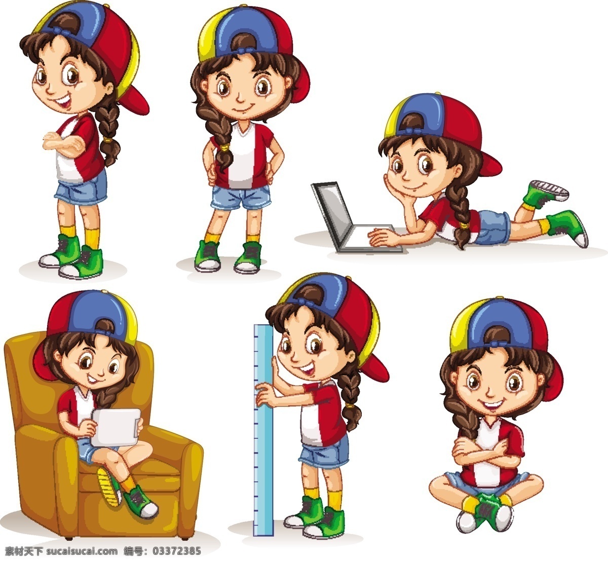 卡通女孩 女孩 儿童 学生 动作 生活 表情 体育 运动 看书 儿童人物素材 卡通儿童 卡通设计