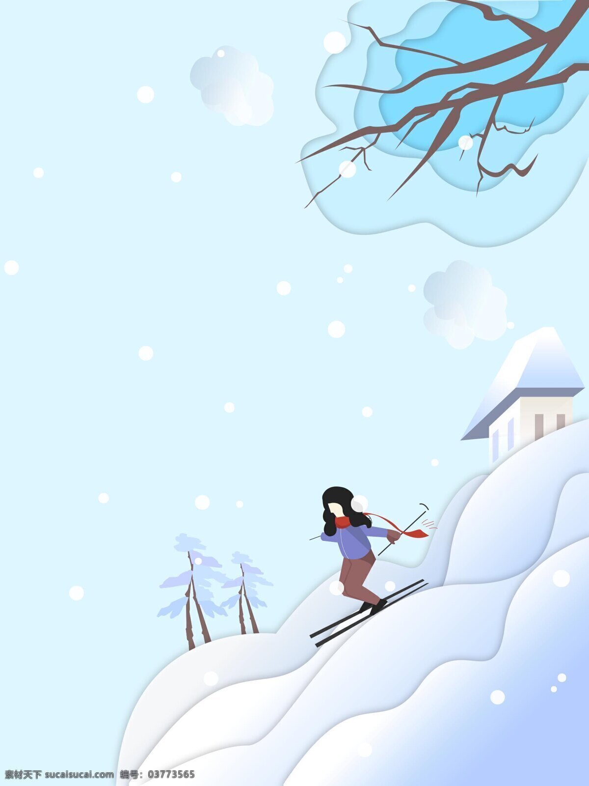 冬季 滑雪 运动 海报 背景 立体 创意 雪花 冬天