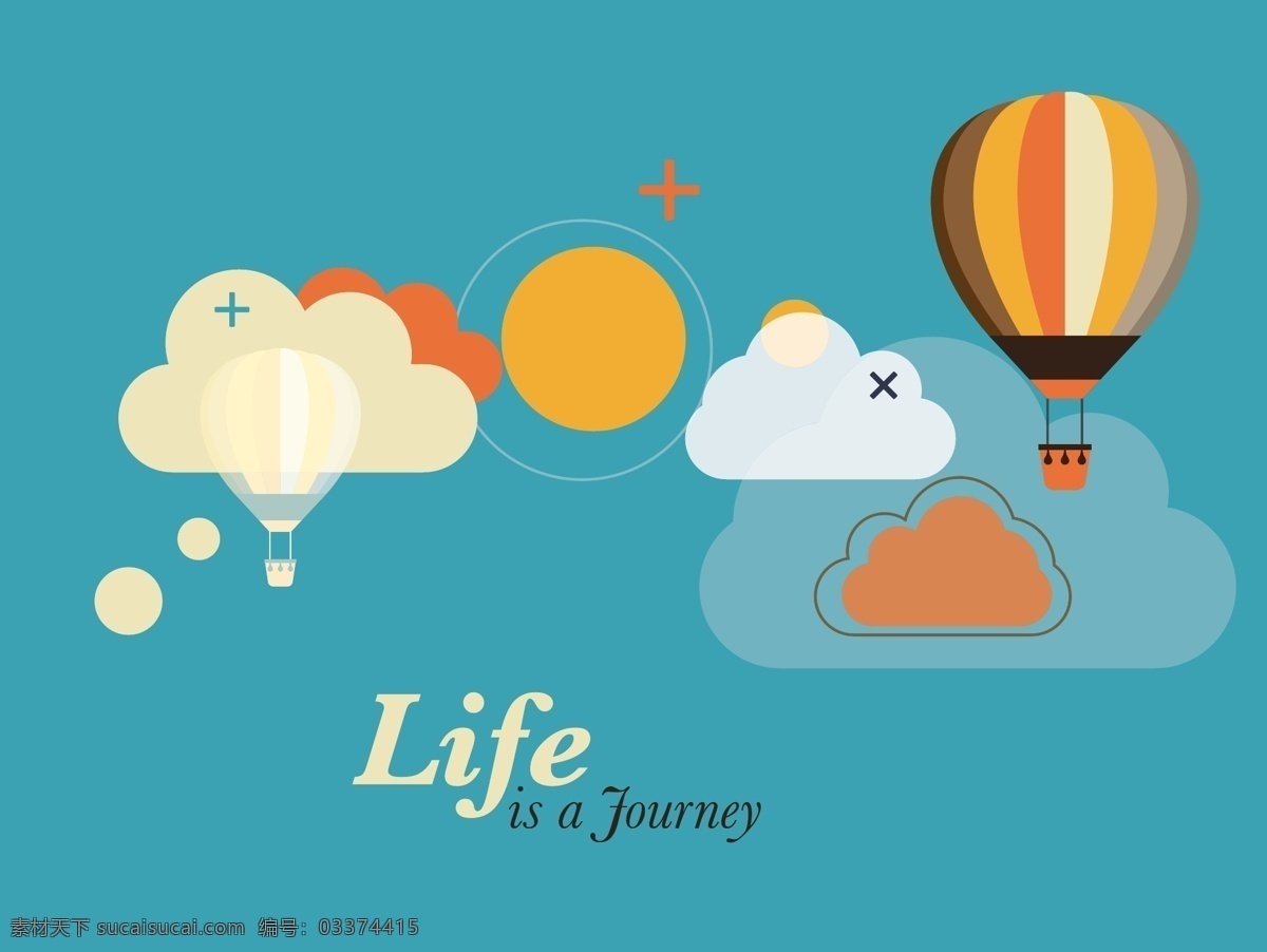 生活就是旅行 云朵 热气球 旅行 旅行素材 环球旅行 扁平化素材 生活百科 休闲娱乐 青色 天蓝色