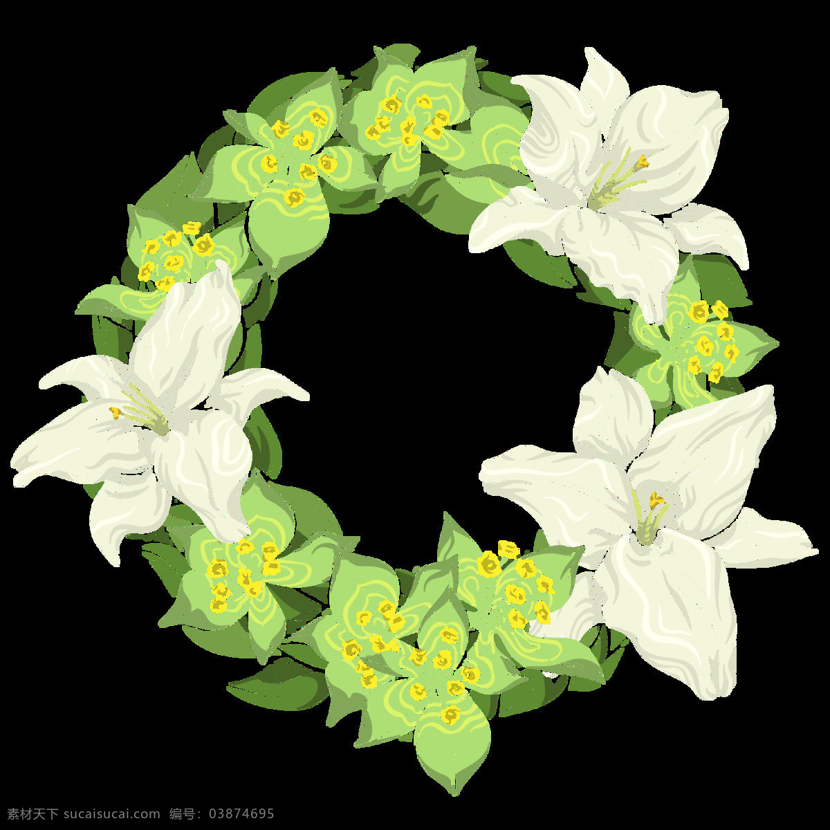 碧绿 花圈 透明 花丛 花枝 绿色 免扣素材 透明素材 枝叶 植物 装饰图案