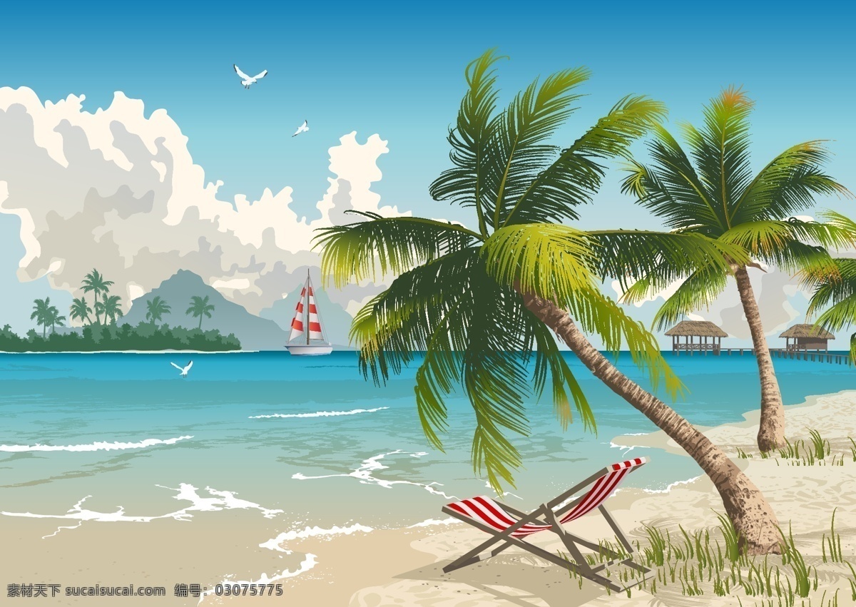 背景 底纹 矢量 底纹背景 底纹边框 海滩 沙滩 夏季 夏日 夏日背景 夏天 模板下载 椰树