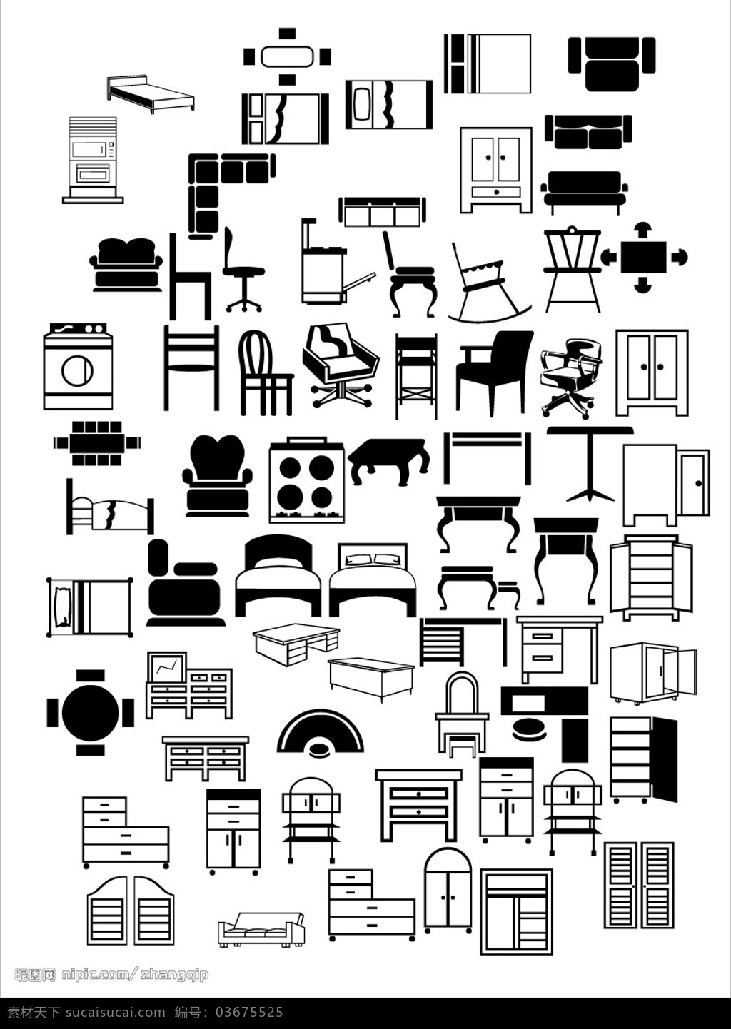 桌椅床柜剪影 建筑家居 家居家具 矢量图库