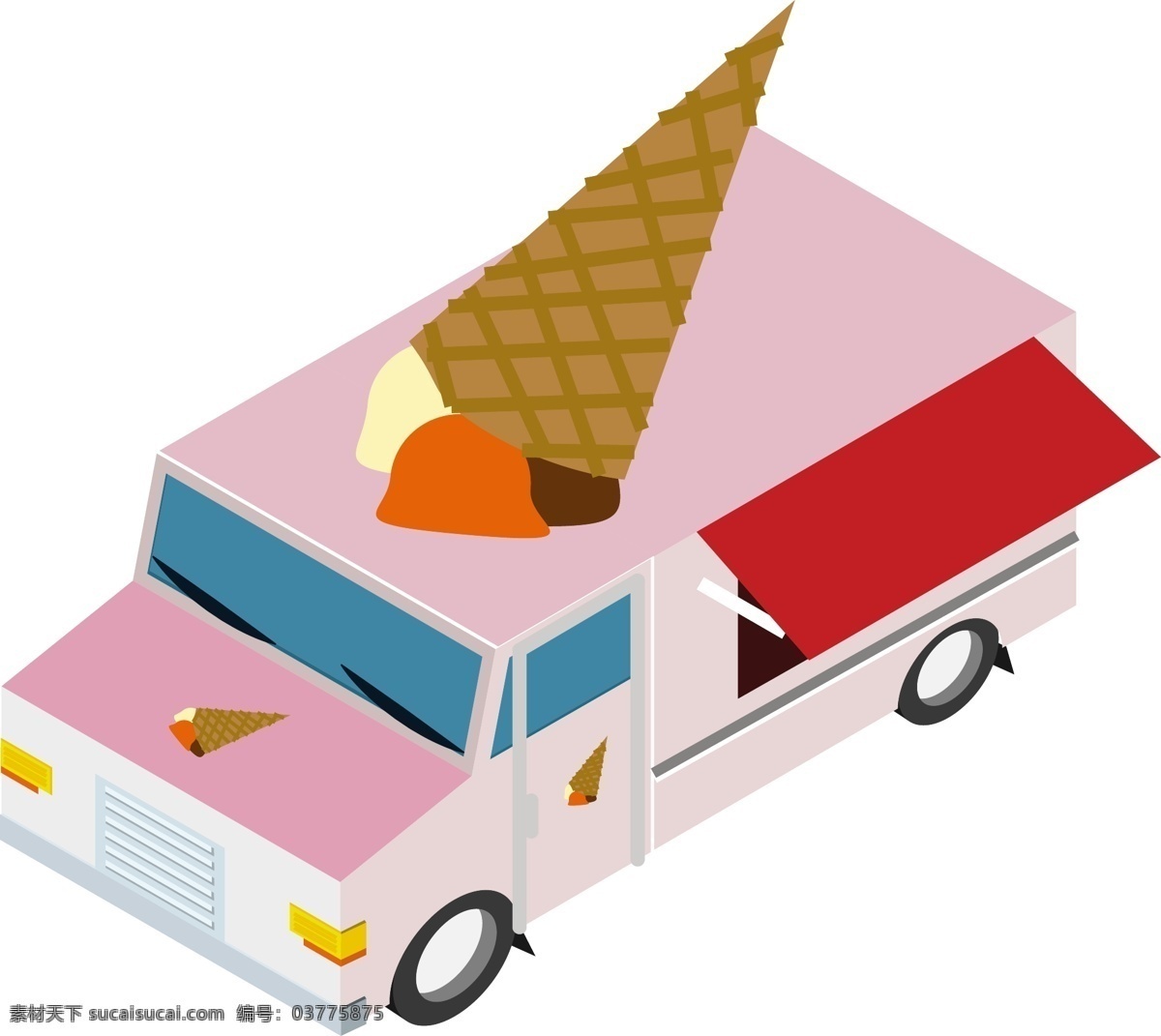 d 三 色 冰淇凌 2.5d 车 ai素材 车子 立体 三色冰淇凌