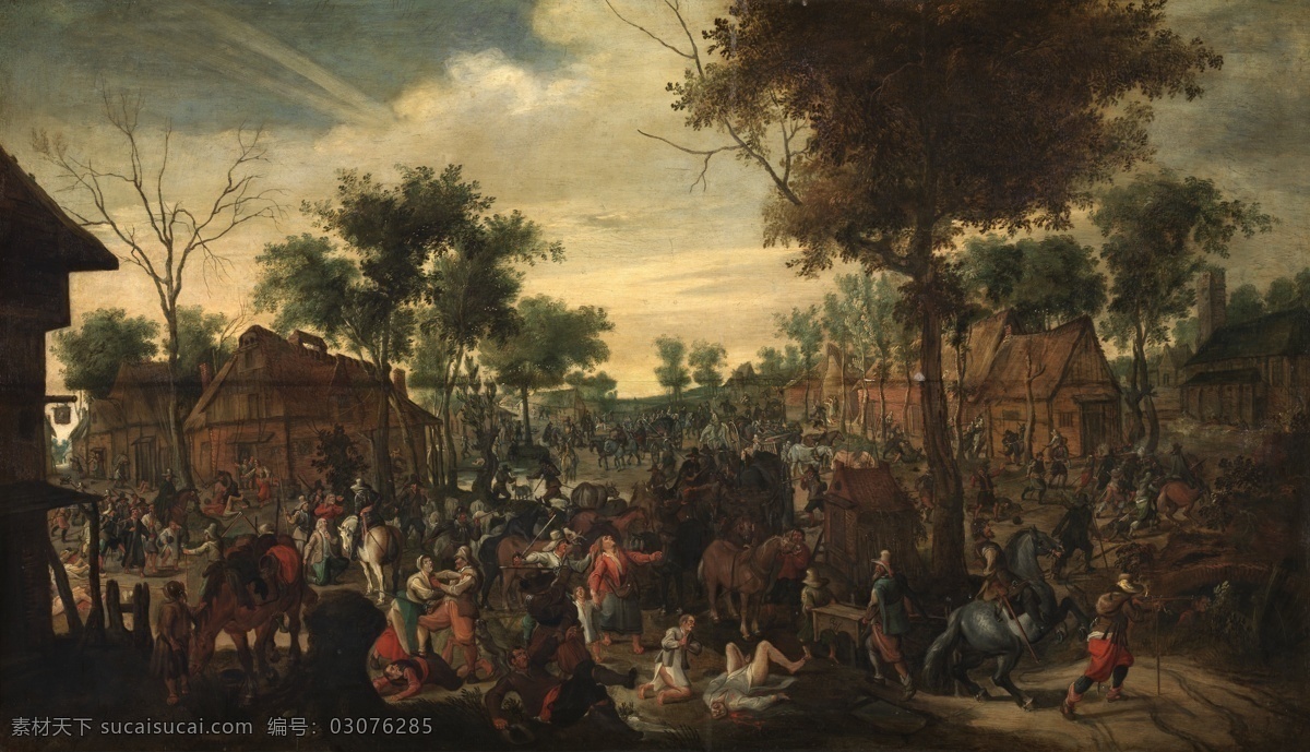 hamlet 大师 画家 古典 画 建筑 景物 装饰画 油画 of plundering vranckx sebastiaan 人物 高清 西方 国外 现代 家居装饰素材