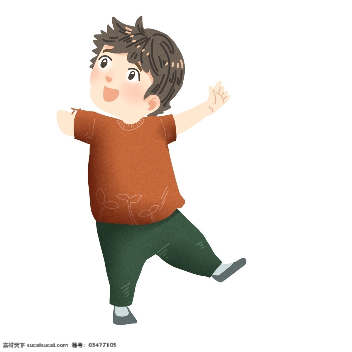 手绘 微笑 小 男孩 插画 残疾 乐观 小孩 人物 高兴