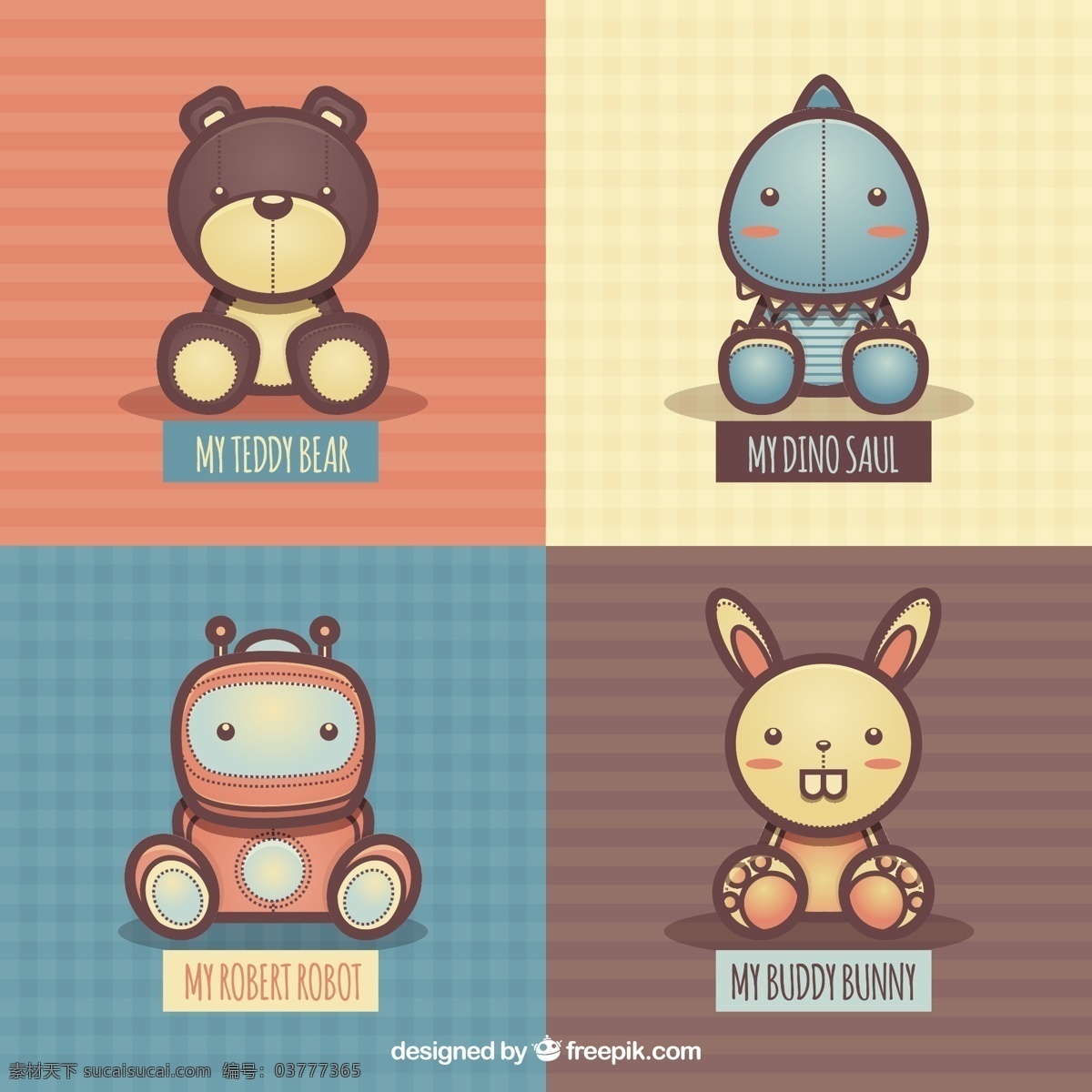 fluffly 玩具 品种 熊孩子 机器人 兔子 恐龙 插画 泰迪熊 儿童玩具 蓬松 黄色