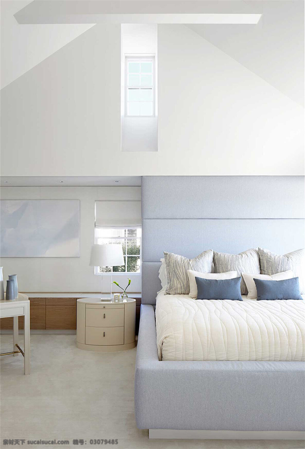 简约 卧室 床头柜 装修 效果图 白色地板砖 白色墙壁 白色台灯 双人床铺 卧室装修