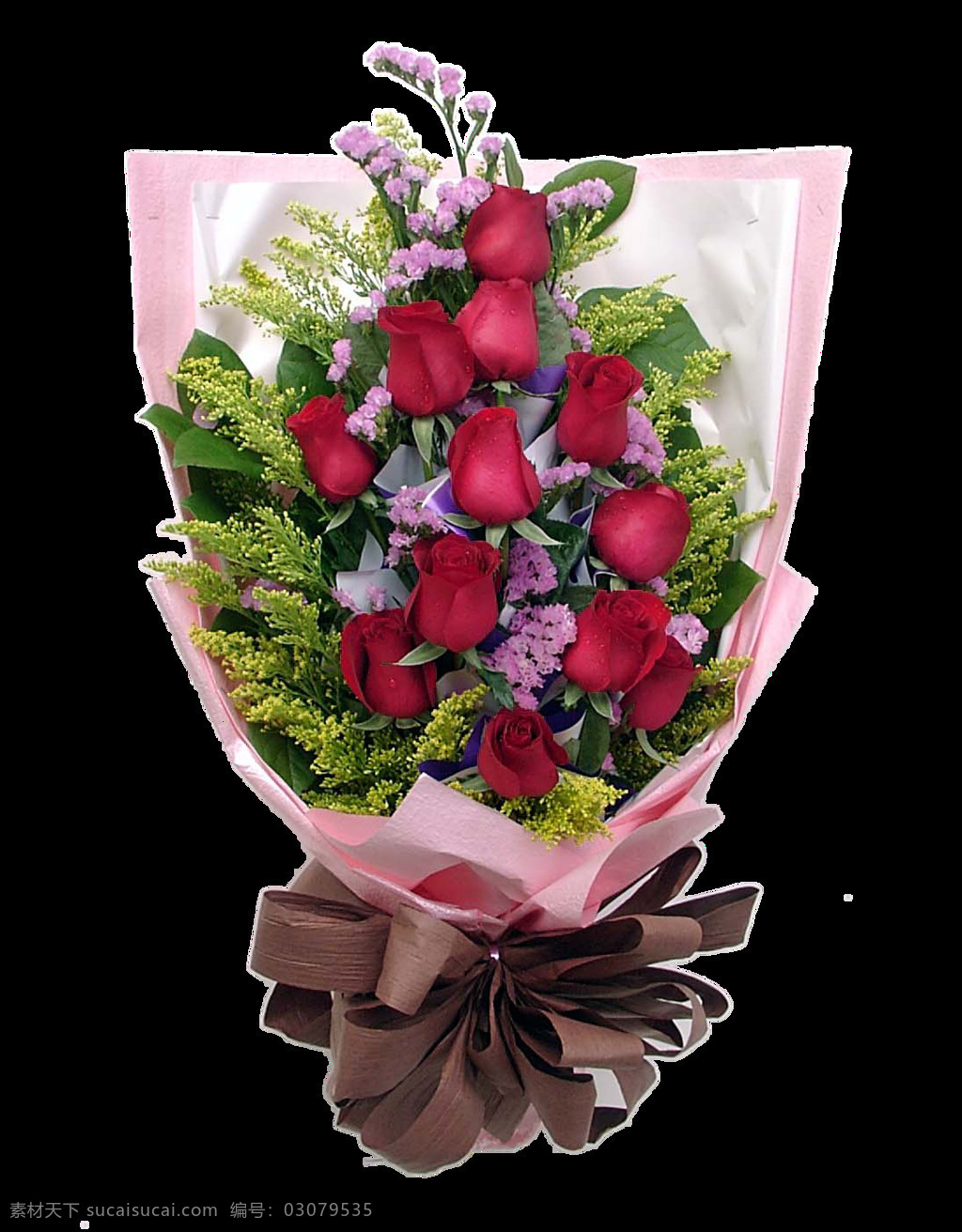 浪漫 玫瑰 捧 花 花朵 花束 实物 元素 褐色彩带 花瓣 花材素材 玫瑰花 捧花