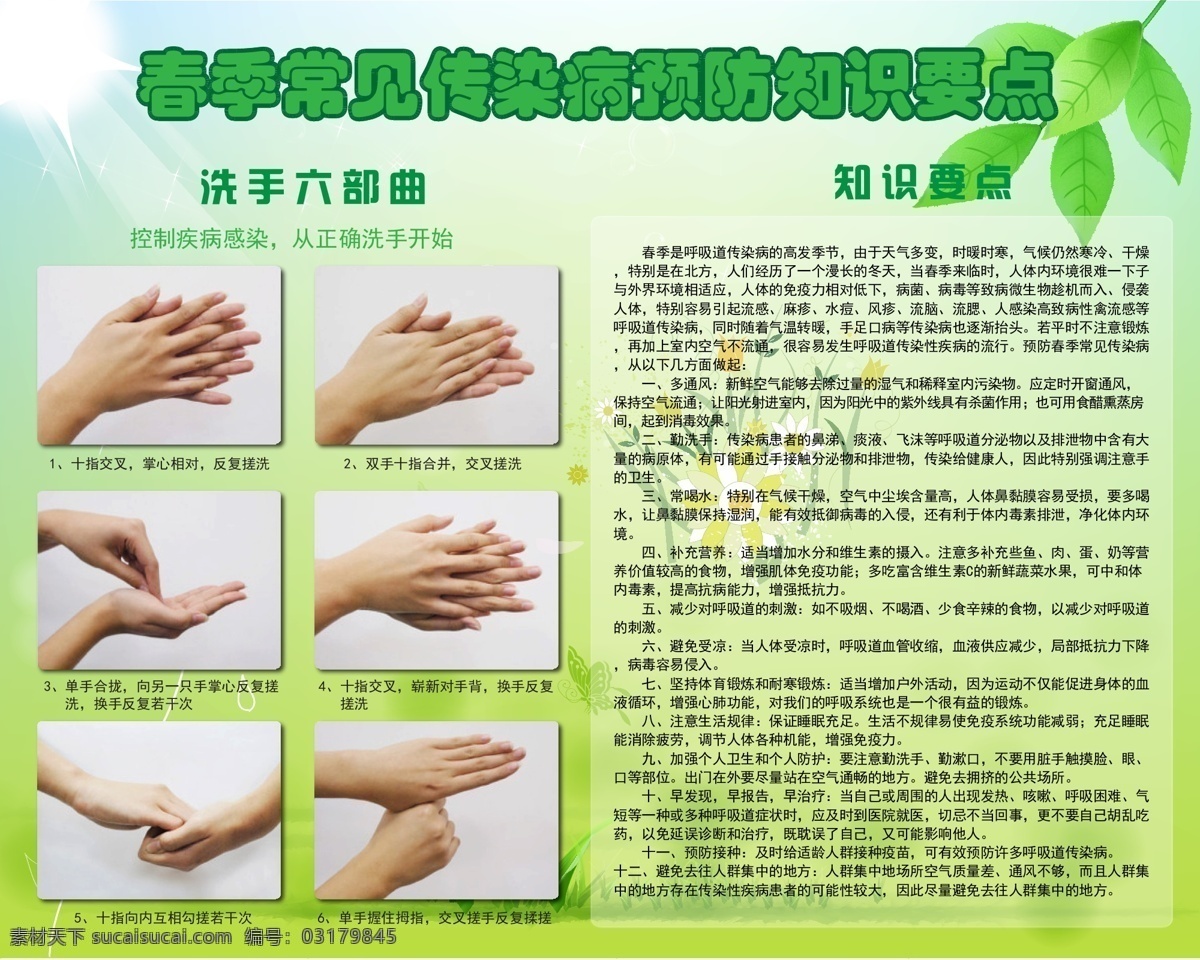春季疾病预防 疾病预防 春季 洗手六部曲 春季预防 预防知识要点 矢量
