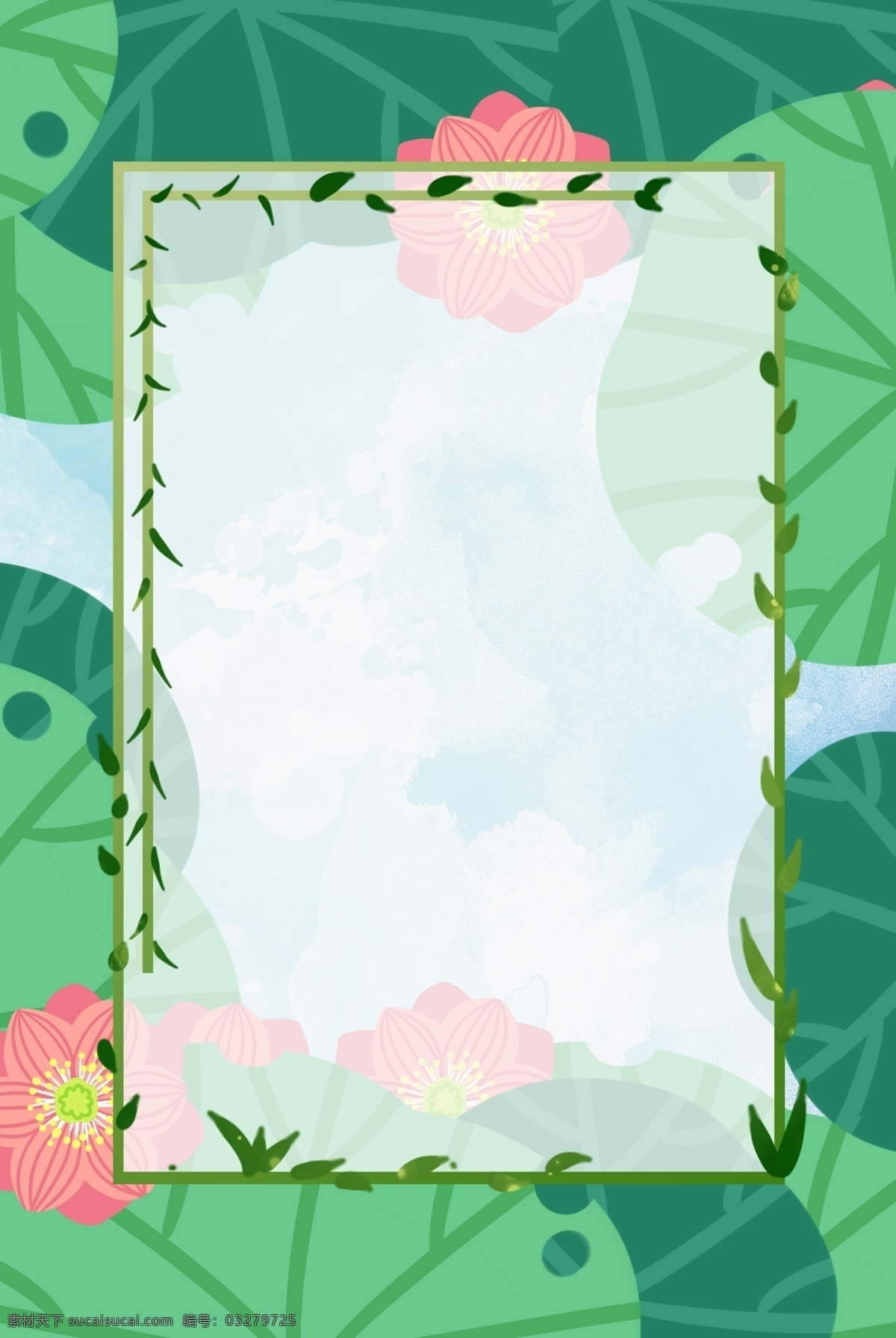 荷花边框背景 夏天 夏季 平面 开花 植物 池塘 粉色 绿色 花卉 荷叶 荷塘 荷花 莲花