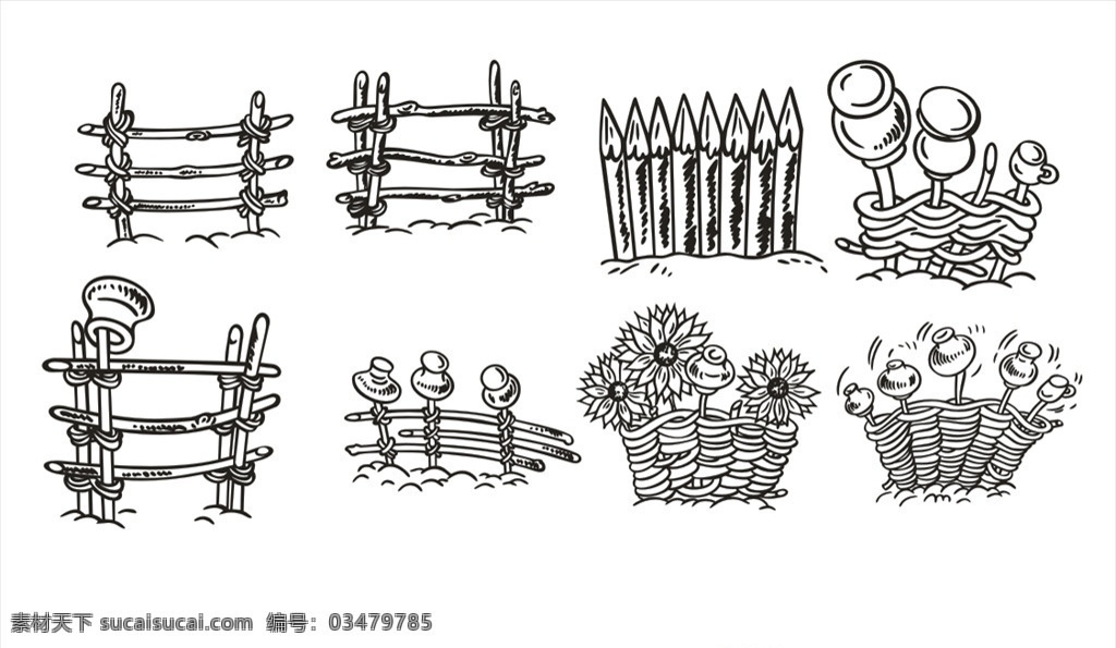篱笆栅栏图片 篱笆 栅栏 矢量 线稿 矢量图 卡通动漫 动漫动画