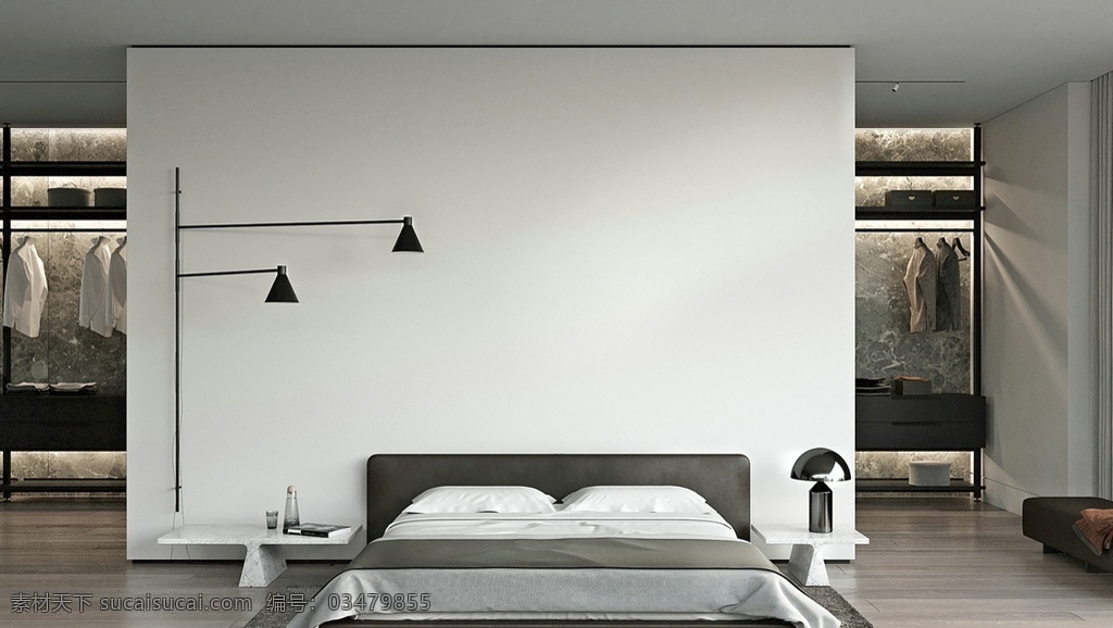 黑白 灰 卧室 墙纸 墙布 效果图 室内设计 方案 搭配 现代