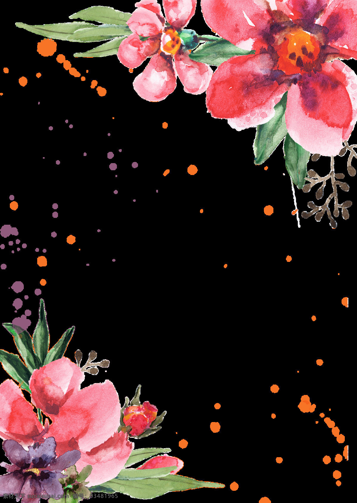 手绘 大红 花花 草 装饰 花苞 花朵 绿叶 免扣素材 透明素材 植物 装饰图片