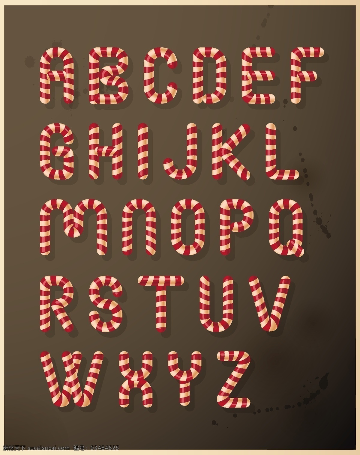 圣诞 糖果 字母 矢量图 艺术 字体 设计素材 矢量 创意字体 花纹字母 英文字母 免费字体 黑色