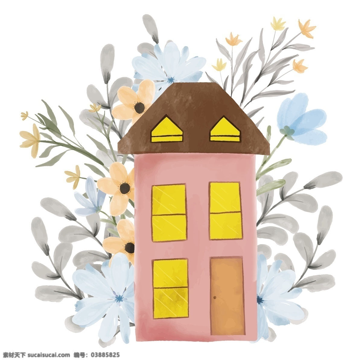 水彩小屋图片 水彩小屋 水彩花朵 手绘 小屋 房屋 花 淡彩 可爱 卡通房屋 卡通设计