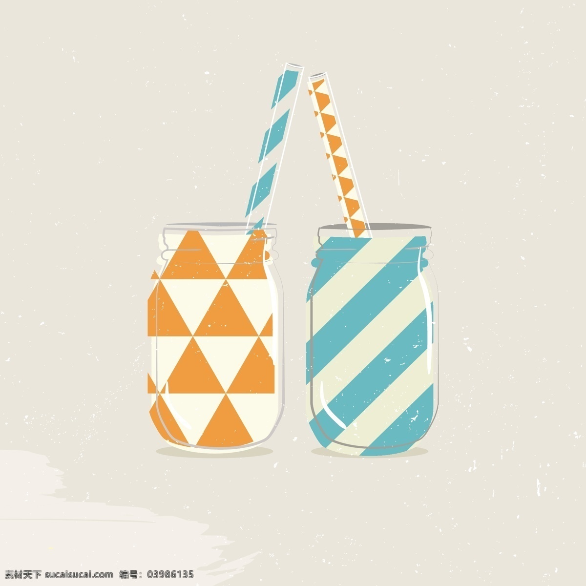 清新 夏日 冷饮 玻璃瓶 瓶子 矢量图 酸奶 条纹 饮料