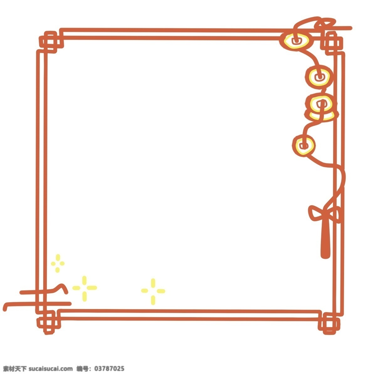 元旦 边框 手绘 插画 红色 漂亮 可爱 中国 风 元旦边框装饰 元旦边框插画