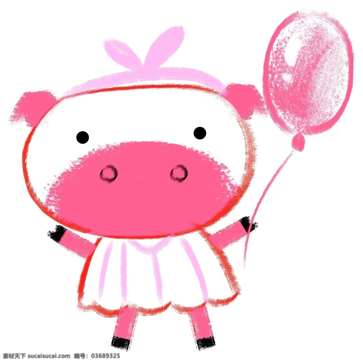 手绘 气球 小 猪 插画 手绘动物插画 创意动物插画 漂亮的气球 缓缓 升起 可爱的小动物 粉色的小猪