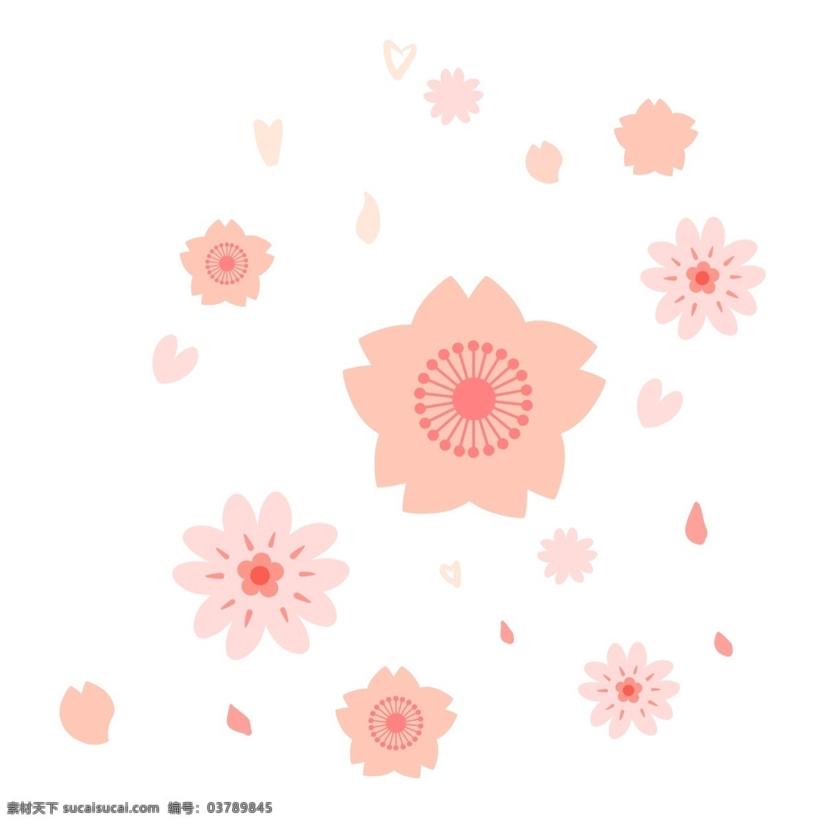 创意 粉色 樱花 插画 创意樱花插画 飘扬的花朵 粉色樱花 花朵 卡通樱花插画 唯美的花朵 花卉 美丽花朵