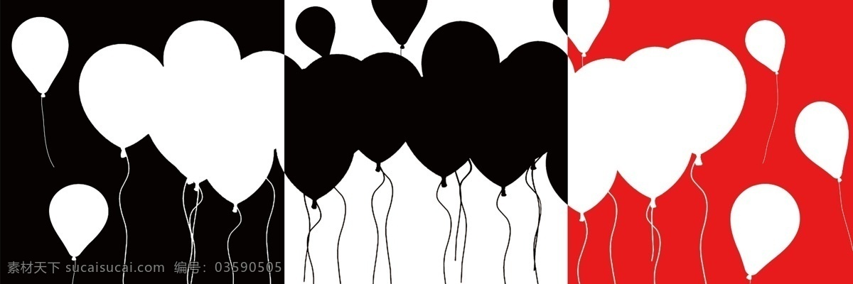 三联 气球免费下载 简约 气球 时尚 现代 黑白红 装饰素材 无框画