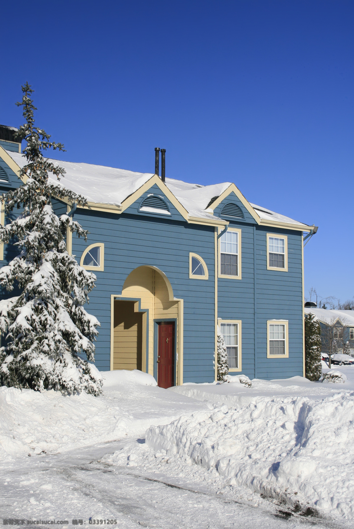 田园 风格 房子 家庭住宅 木屋 房屋 建筑风景 冬天风景 雪地风景 建筑设计 环境家居 蓝色