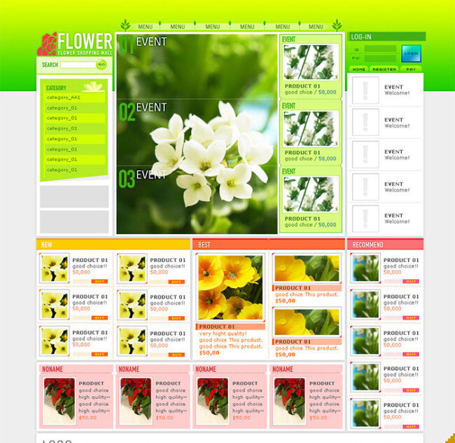 鲜花 网页素材 绿色背景 网页模板