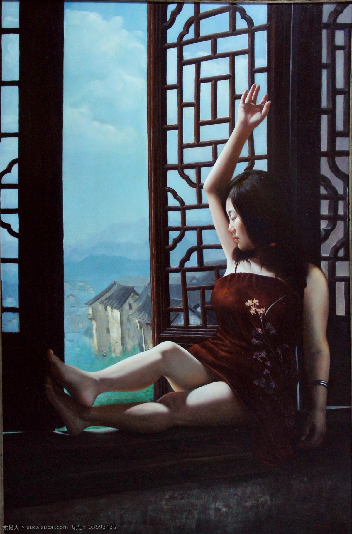窗外 清晨 古典 绘画书法 江南 女人 人物油画 文化艺术 窗外的清晨 杨传林 窗边 装饰素材