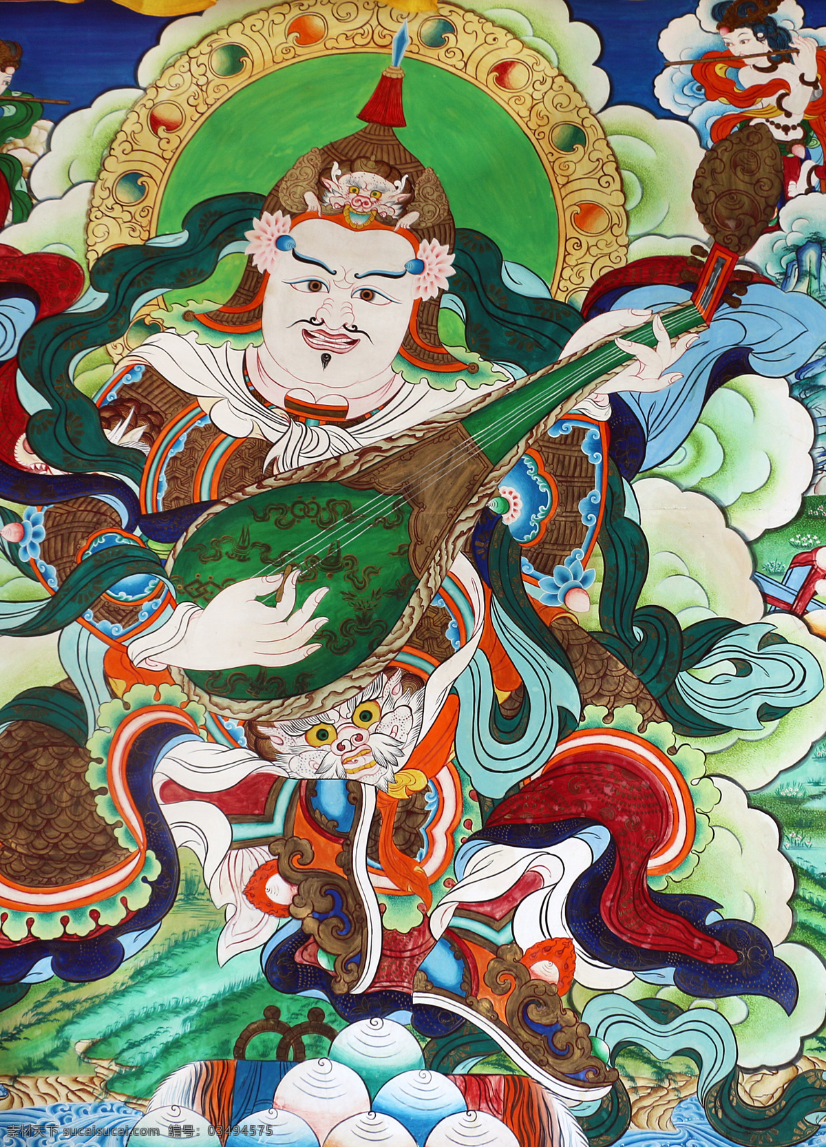 四大天王 东方 持 国 天王 西藏 藏文化 佛教 绘画 宗教绘画 书画 唐卡 文化艺术 宗教信仰