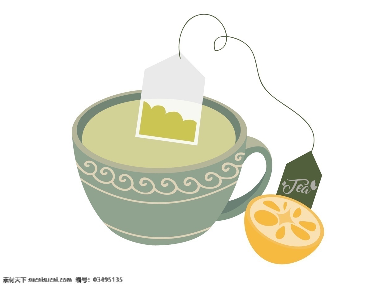 矢量 绿色 陶瓷 杯 柠檬茶 元素 陶瓷杯 茶水 ai元素 免扣元素