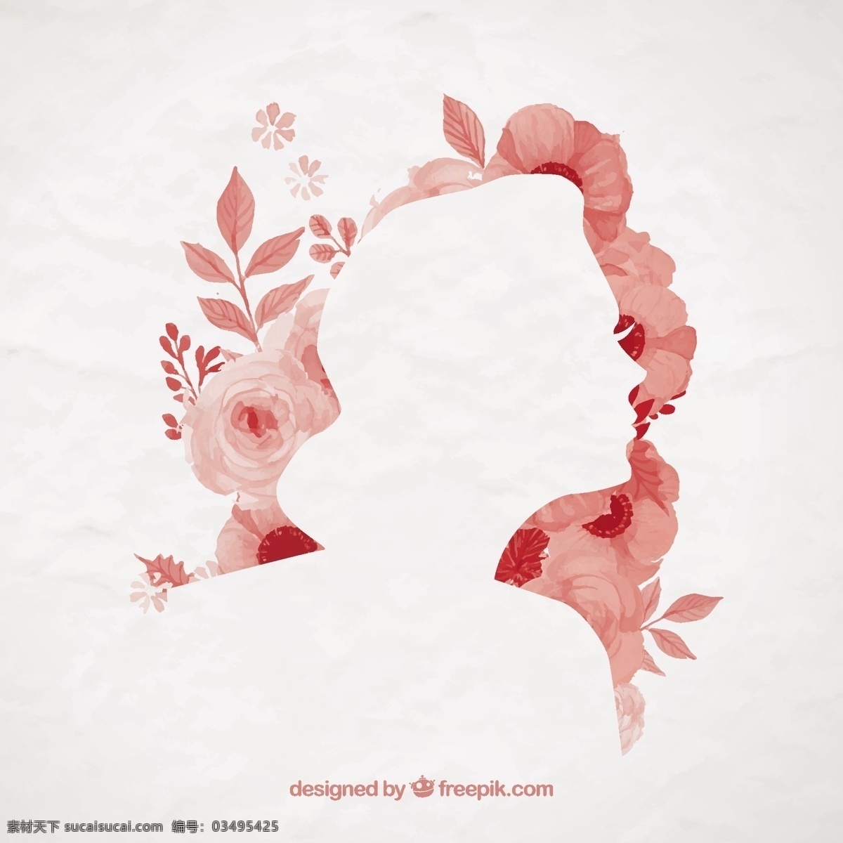手绘花朵剪影 花卉 水彩 鲜花 油漆 剪影 女人 女性