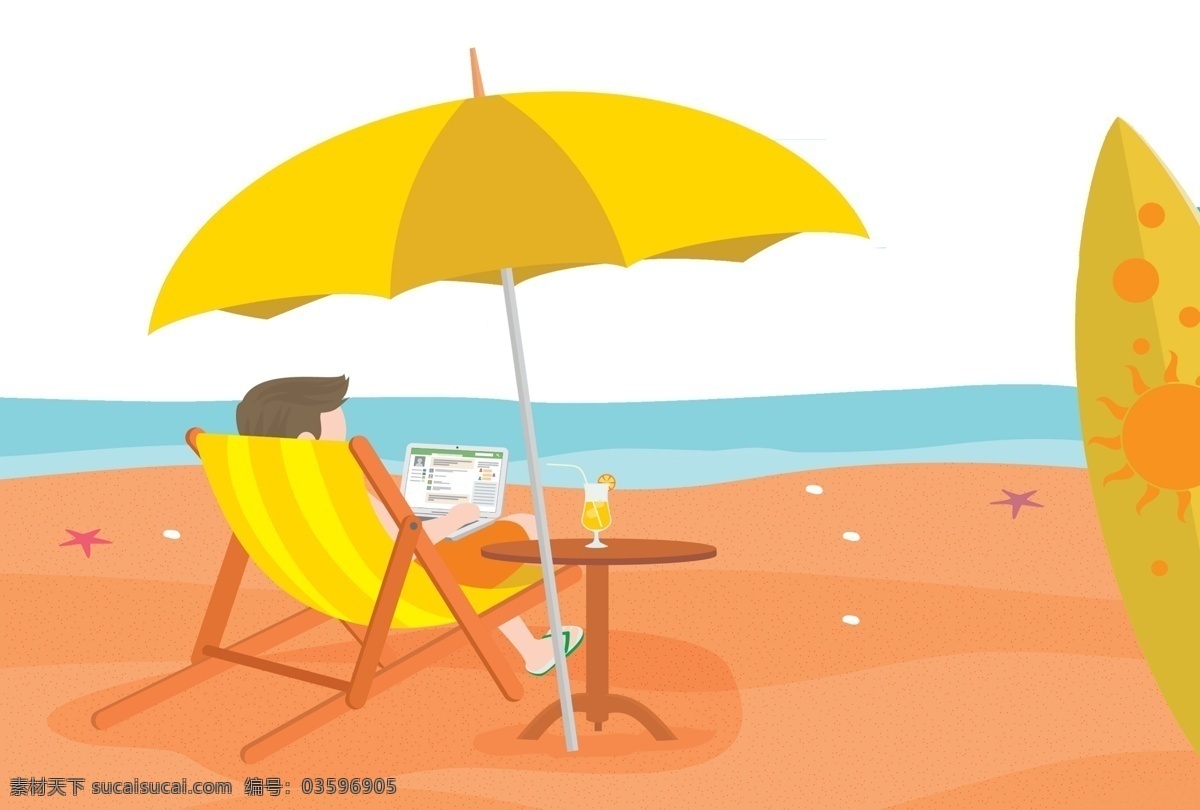 避暑 旅游 夏季 元素 新品上市 沙滩 树叶 海边 遮阳伞 度假