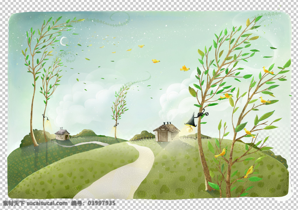 唯美 手绘 风景 分层 psd源文件
