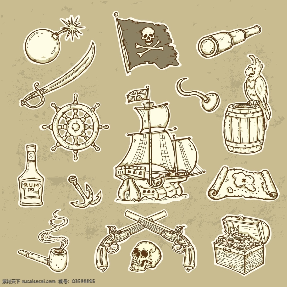 海盗 涂鸦 风格 矢量 矢量素材 设计素材 背景素材