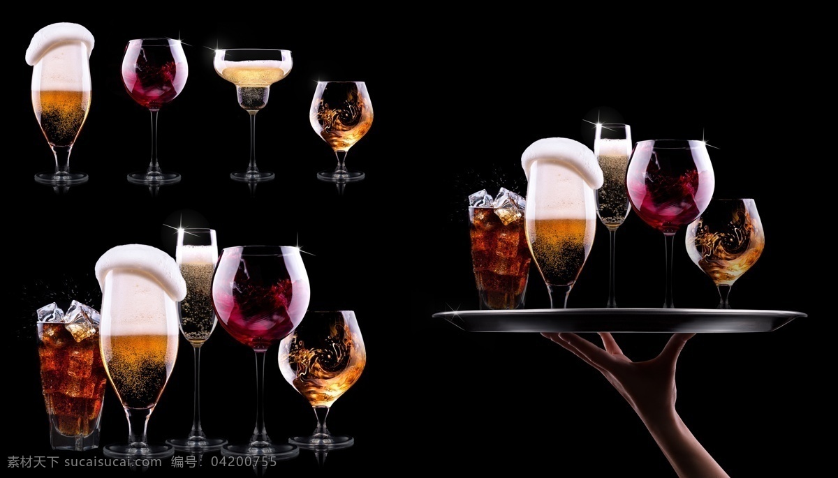 托盘 里 果汁 人物 饮料 泡沫 红酒 玻璃杯 高角杯 酒类图片 餐饮美食