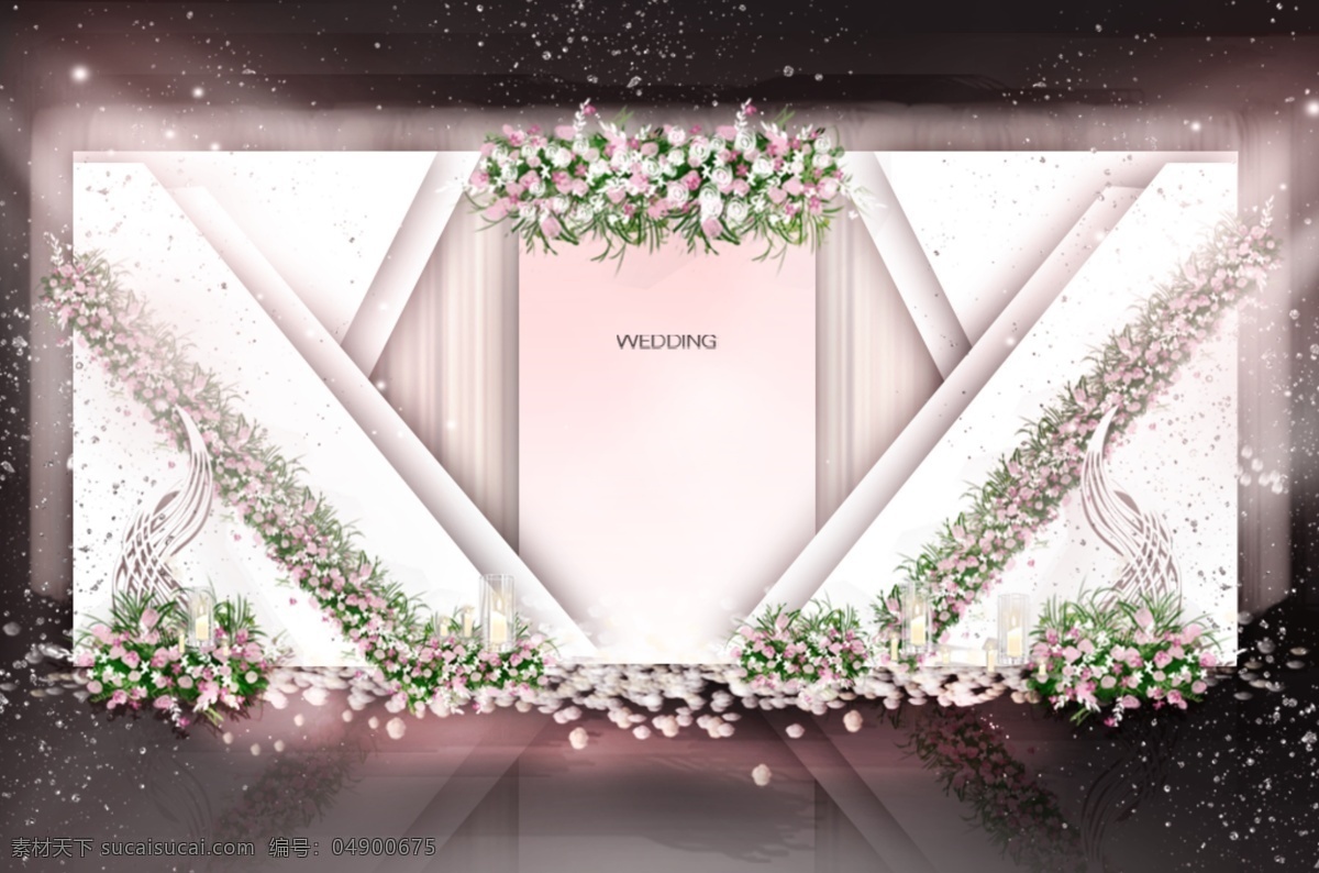 粉色 婚礼 合影 区 效果图 简约 浪漫 绿色 布幔 渐变 线条雕刻 花板 层次 婚礼效果图 粉色主题婚礼