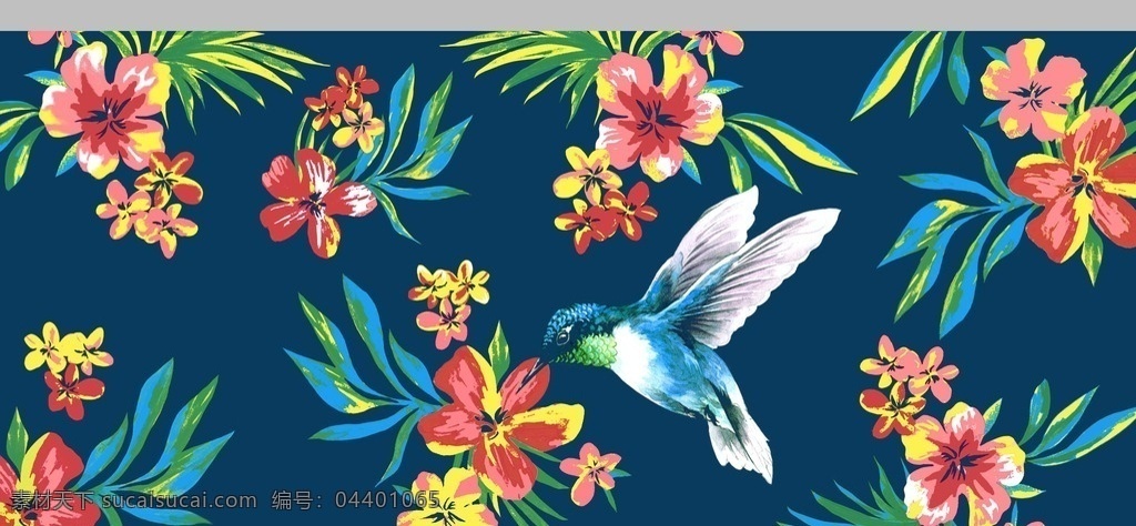 热带花卉 热带植物 鸟 印花图案 服装素材 底纹花案 花卉片 底纹边框 背景底纹