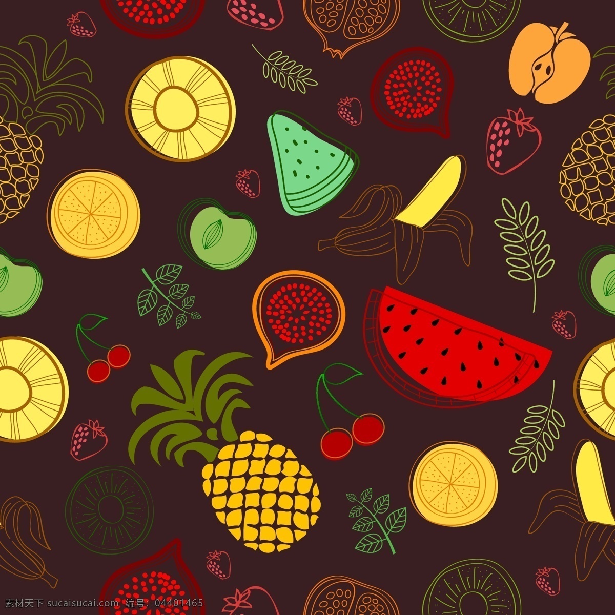 矢量 手绘 水果 背景 背景素材 水果背景 手绘水果 西瓜 菠萝 凤梨 百香果 苹果 草莓橙子 樱桃