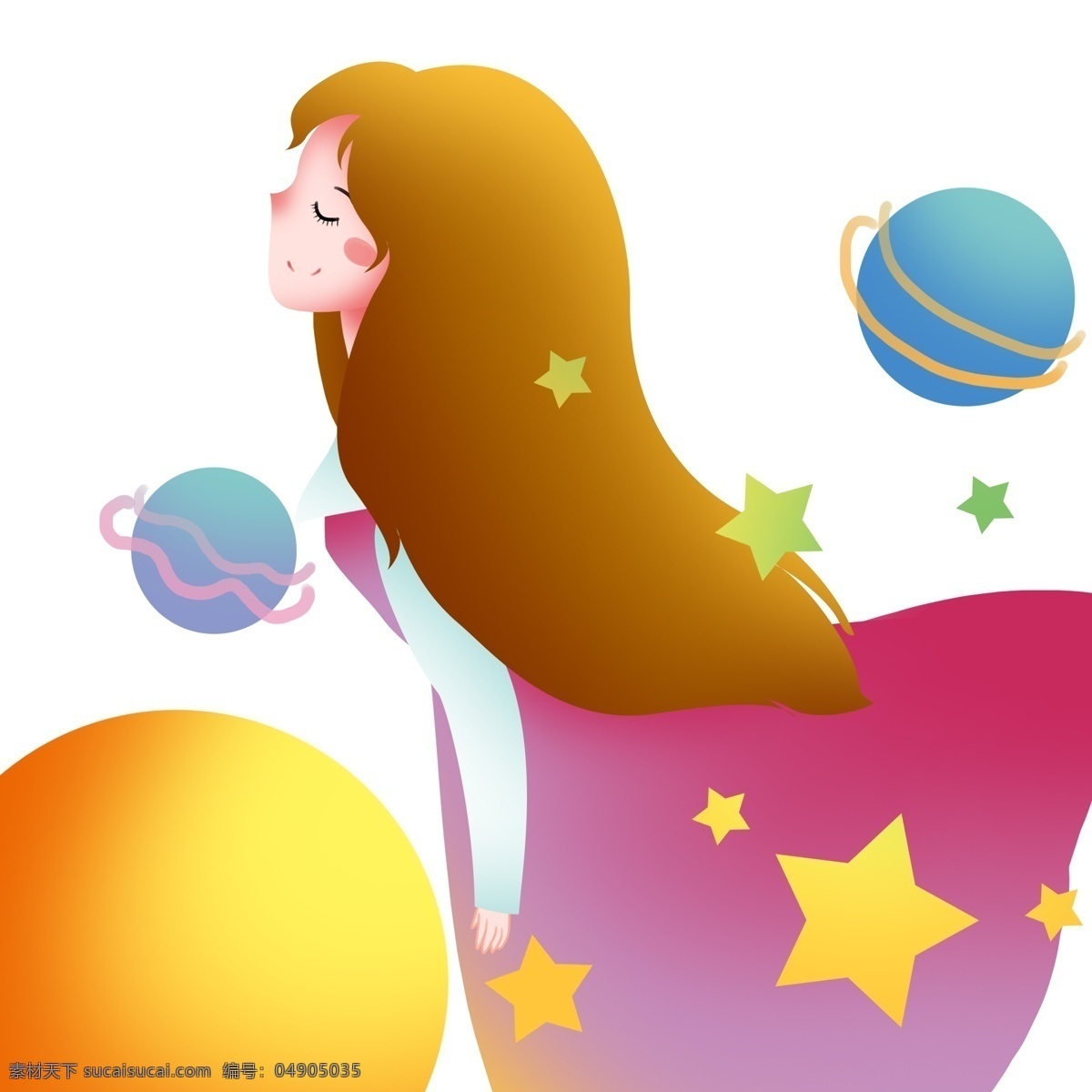 睡觉 小女孩 插画 世界 睡眠 日 睡觉的小女孩 黄色的星星 黄色的月亮 蓝色的星球 卡通人物