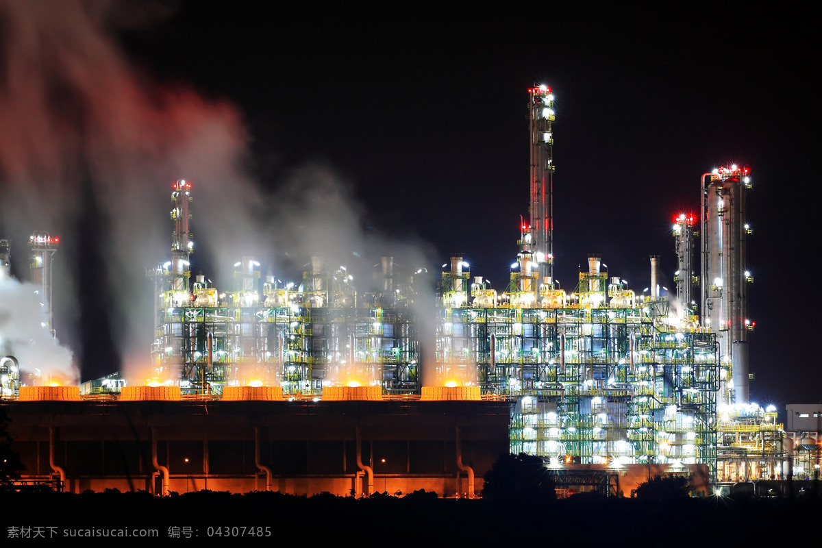 石油 工业 基地 夜景 生产 工厂 灯光 璀璨 石油工业 工业生产 现代科技
