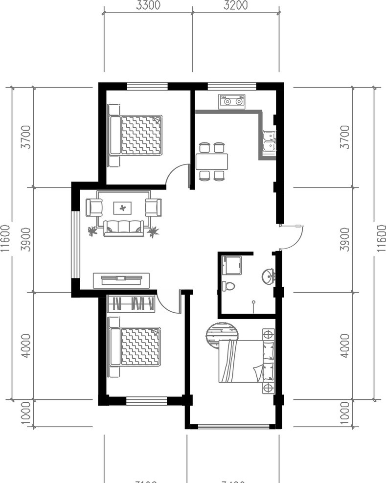 房地产户型图 两室 三室 户型图 建筑家居 矢量