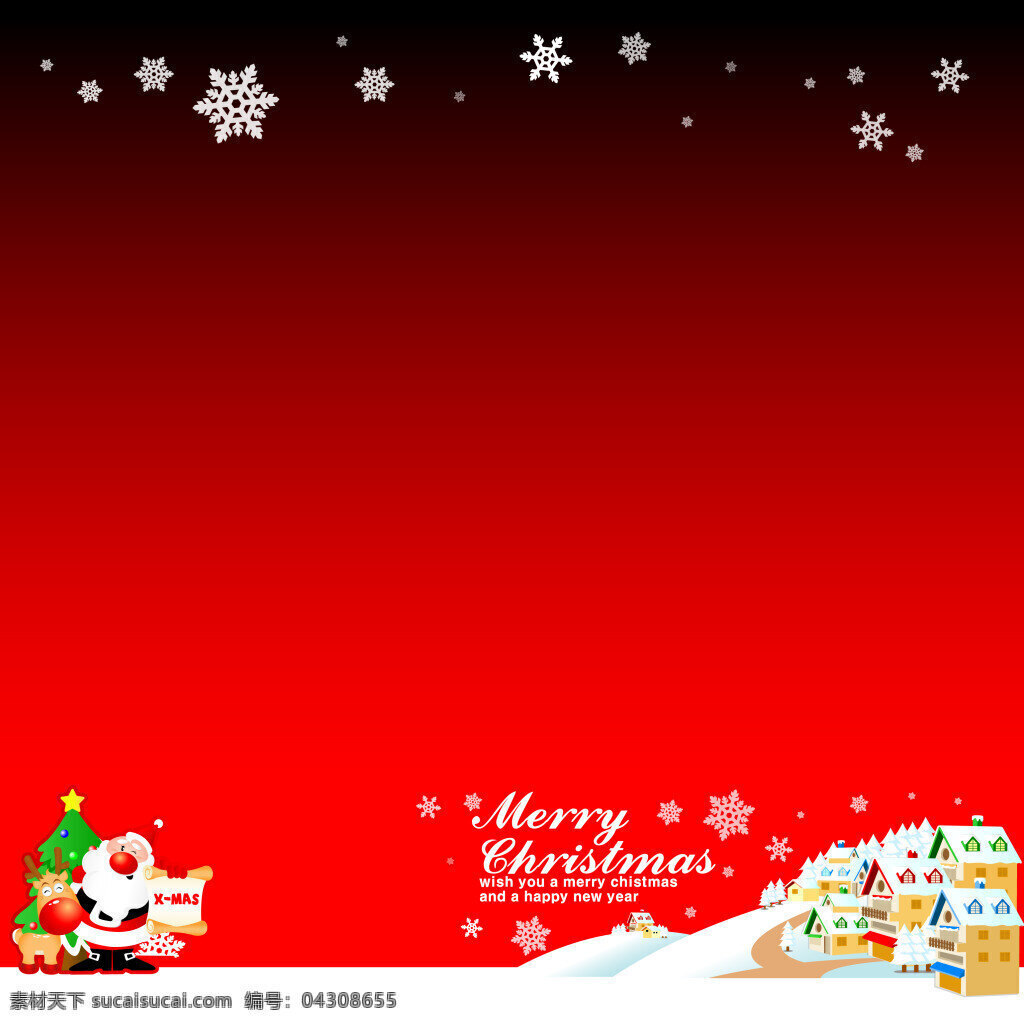 圣诞老人 雪花 主题 广告 背景 城市 红色渐变 激情 狂欢 矢量 幸福