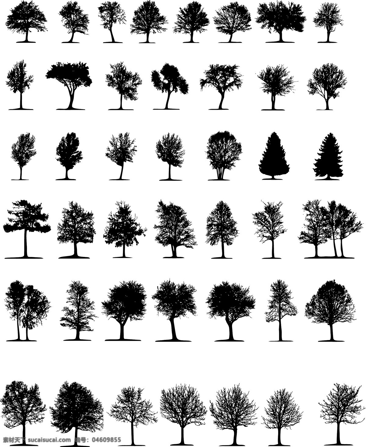 树木 剪影 元素 矢量 树 分支 矢量图 日常生活
