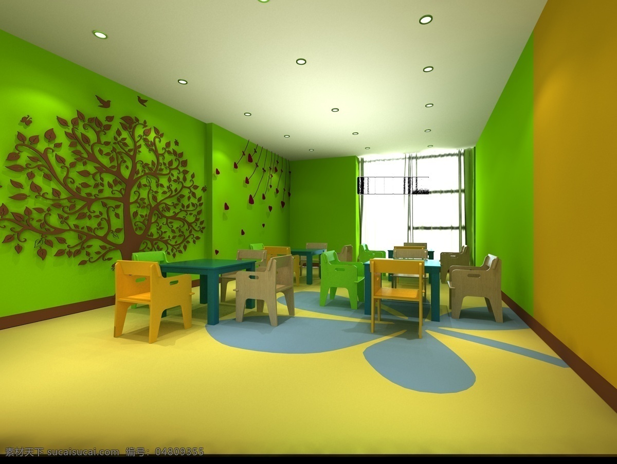 幼儿园 3d设计 3d作品 教室 树 模板下载 设计素材 幼儿园桌子 地板花 家居装饰素材 室内设计