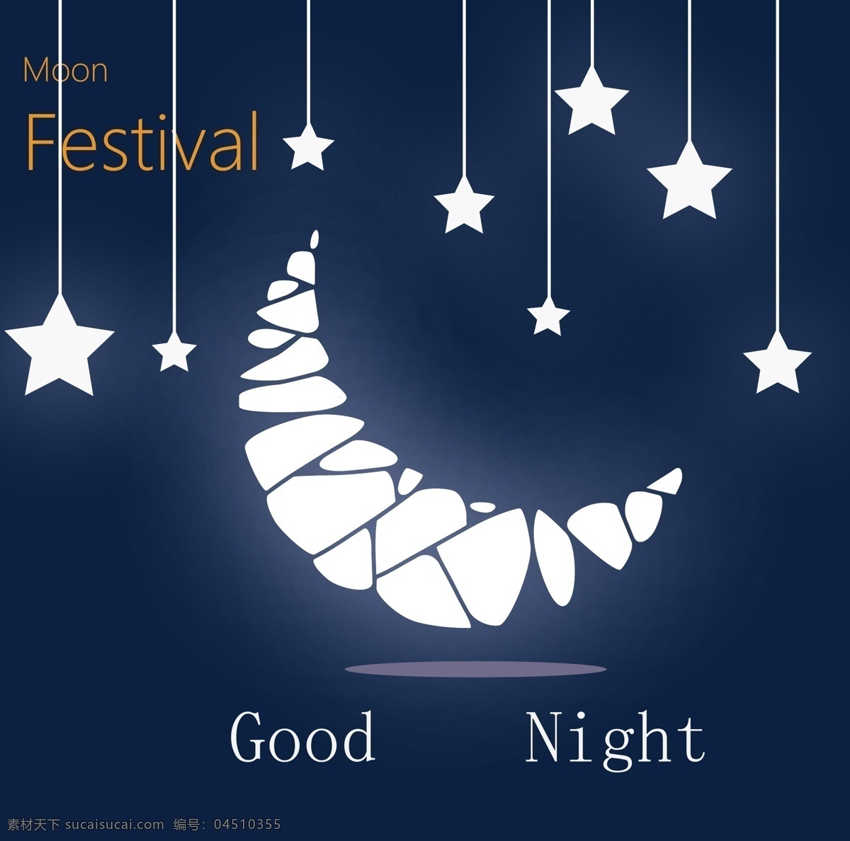 中秋节晚安 宁静夜空 月亮 星星 基础图形