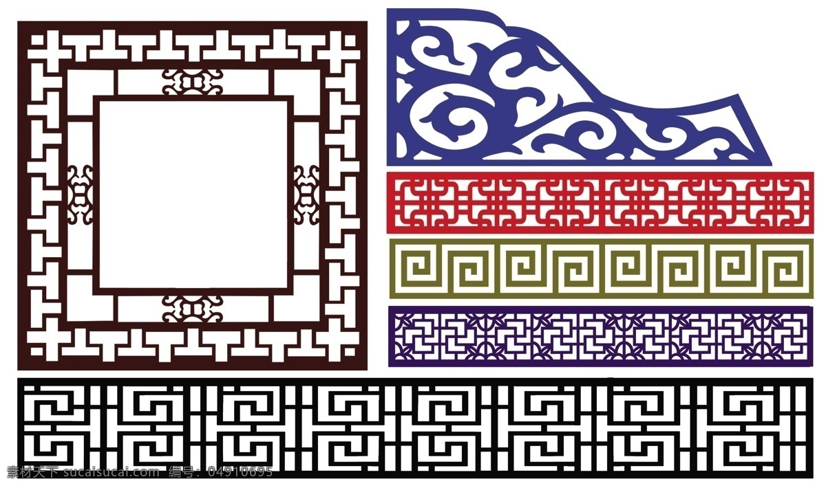 中式花格 角亭 雕刻花 窗户花纹 镂空花 底纹边框 条纹线条
