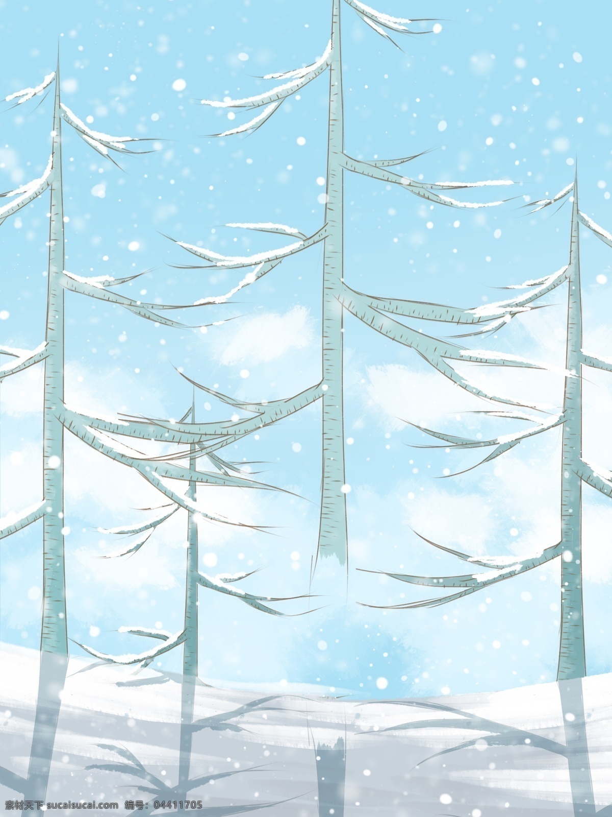 唯美 节气 小雪 雪地 树木 背景 雪花 冬天 雪景 背景设计 彩绘背景 大寒背景