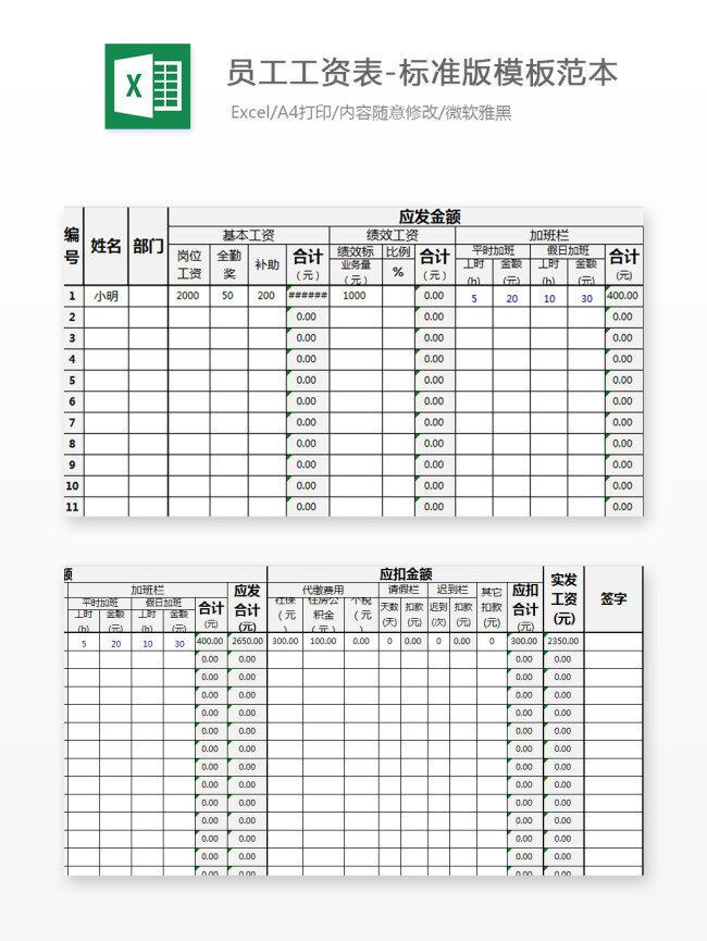 员工 工资 表 标准版 模板 范本 excel 文档 图表 图表模板 表格 表格模板 自动变换 表格设计 财务 出纳 费用报表 员工工资表